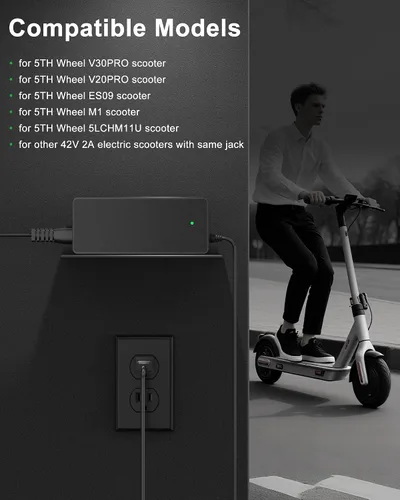 Vista 2 de VHBW Cargador de repuesto de 42 V para 5ª rueda V20 Pro V30 Pro M1 ES09 adaptador de CA DC