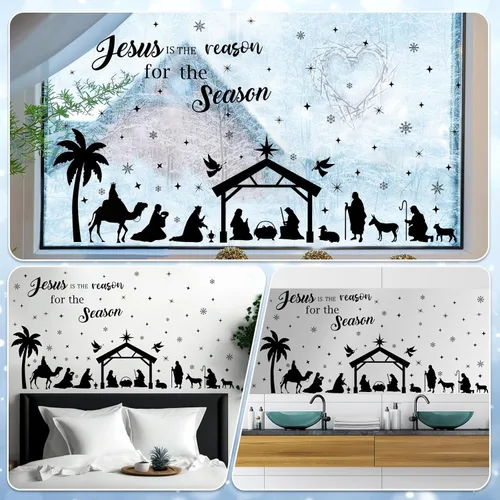 Vista 7 de Glenmal 6 calcomanías de pared de Pascua de 11.42 x 8.27 pulgadas, calcomanías de pared religiosas grandes de color negro, decoración de pared