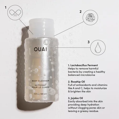 Vista 3 de OUAI Limpiador corporal, Dean Street, gel de baño espumoso con aceite de jojoba y aceite de rosa mosqueta para hidratar, nutrir, equilibrar