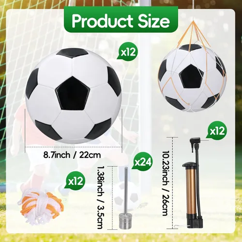 Vista 2 de Regalos de operación de Navidad, paquete de 12 pelotas de fútbol a granel, incluyen pelotas de fútbol de tamaño 5 desinfladas con bombas con agujas