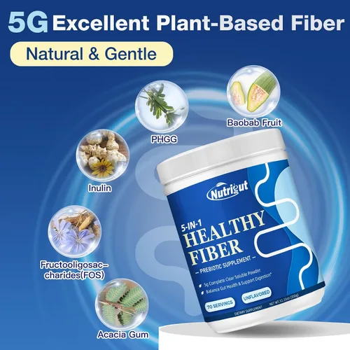 Vista 2 de Suplemento de fibra – Suplemento de fibra prebiótica en polvo, 0.18 oz de fibra soluble en polvo con acacia e inulina para la salud digestiva diaria