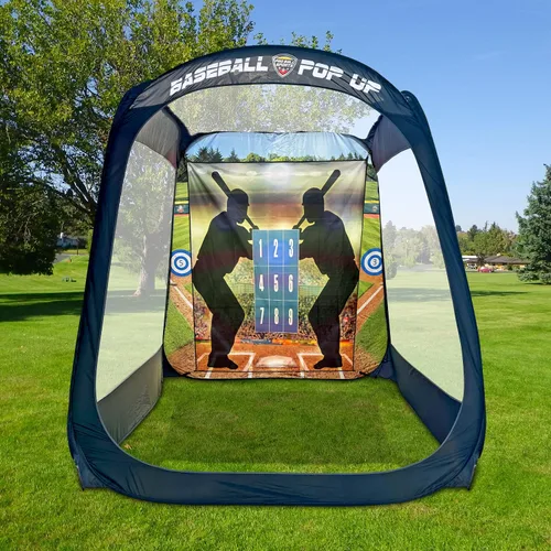 Vista 4 de MACCABI Art - Entrenador de práctica de béisbol/softbol emergente de 8 pies con fondo de golpeo y lanzamiento integrado, camiseta de bateo