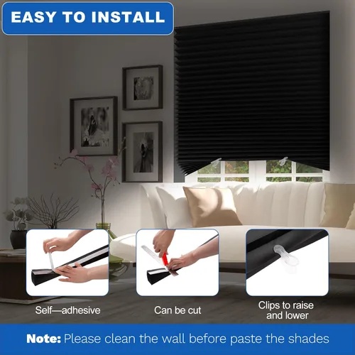 Vista 4 de Persianas de papel opacas de 36 x 72 pulgadas, paquete de 6 unidades, temporales, inalámbricas, autoadhesivas, sin taladro, cubierta plisada
