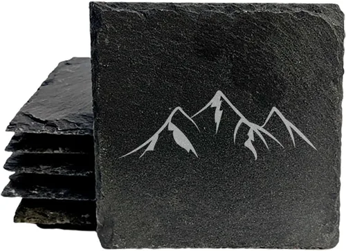 Vista 36 de Mountain Majesty - Posavasos de pizarra con impresionante diseño de escena de montaña, perfectos para decoración del hogar y la oficina y protección