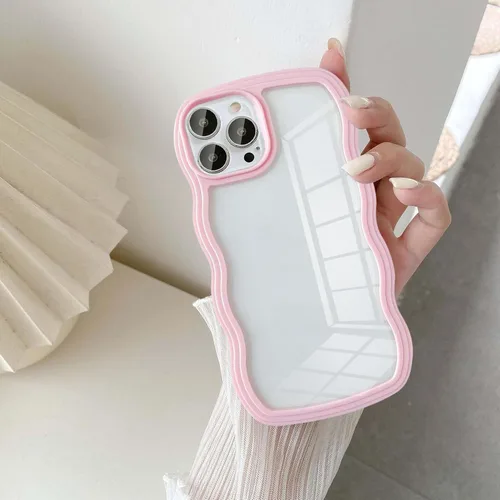 Vista 9 de UEEBAI Funda transparente con marco ondulado para iPhone 14 Pro Max de 6.7 pulgadas, funda transparente y rizada, bonita funda ondulada para Azul