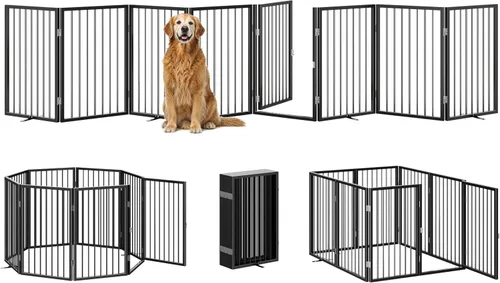 Vista 8 de Vantas - Puerta para perros plegable e independiente extra ancha con puerta, 80 x 24 pulgadas, color negro