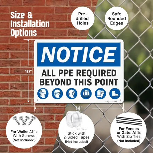 Vista 5 de SmartSign Aviso - Todo el PPE necesario más allá de este punto" Letrero Aluminio de 10 x 14 pulgadas