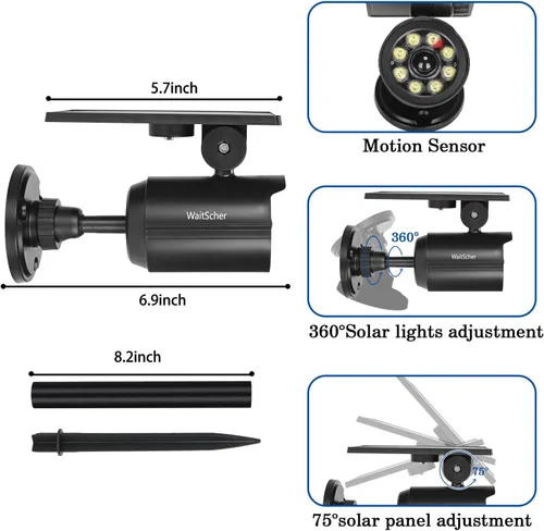 Vista 5 de Luces solares con sensor de movimiento para exteriores, IP67, impermeable, 360°, giratorio, energía solar, luces de inundación para graneros