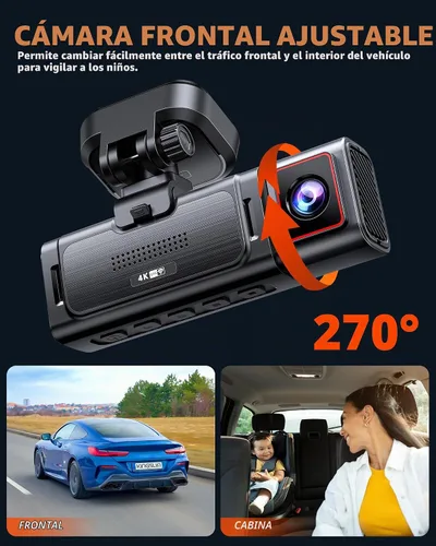 Vista 4 de Cámara de salpicadero Kingslim D4PRO delantera y trasera - Cámara de salpicadero dual para coche 4K + 2K con WiFi GPS, grabación interior opcional