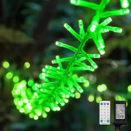 Vista 14 de LAMPHOME Luces de Navidad multicolor que funcionan con pilas, 34.1 pies, 100 luces LED impermeables de cadena para árbol de Navidad con 8 modos