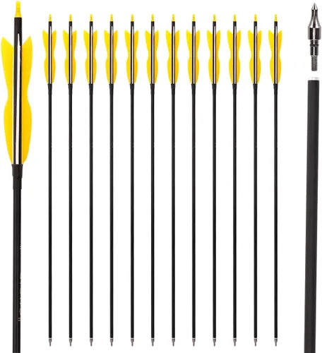 Vista 9 de LWANO Flechas de caza de carbono de 31 pulgadas, flechas de práctica con plumas de pavo de 5 pulgadas, 500 para arco recurvo y arco compuesto