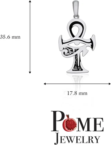 Vista 5 de Pome Collar con colgante de cruz de Ankh Eye of Horus en plata de ley, fabricado en Estados Unidos, Plata esterlina, No es una piedra preciosa