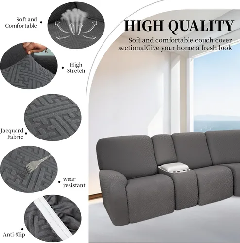 Vista 6 de Fundas de sofá reclinable seccional 100% impermeables para sofá reclinable en forma de L, funda de sofá modular de esquina en forma de L, fundas