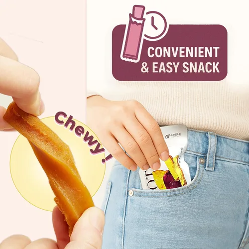 Vista 3 de Gangwon Export - Bocadillos masticables coreanos de batata dulces envueltos individualmente [25] – Palitos de batata veganos 100% naturales – Sin