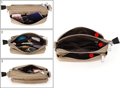 Vista 3 de UTO Bolso bandolera pequeño para mujer, con 3 cremalleras, con asa desmontable y correa ajustable