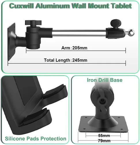 Vista 3 de Soporte de pared para tablet iPad de 4 a 13 pulgadas, soporte de pared universal flexible de metal resistente para iPad Pro 12.9 Air Mini, Samsung