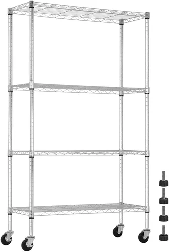 Vista 17 de Estantería de alambre de 4 niveles de 44 pulgadas de alto x 18 pulgadas de largo x 12 pulgadas de profundidad, estantes de metal para almacenamiento