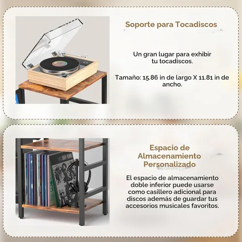 Vista 5 de Coco Bird - Soporte para tocadiscos de vinilo con almacenamiento de 3 niveles, estante de exhibición para tocadiscos para 200 álbumes, mesa