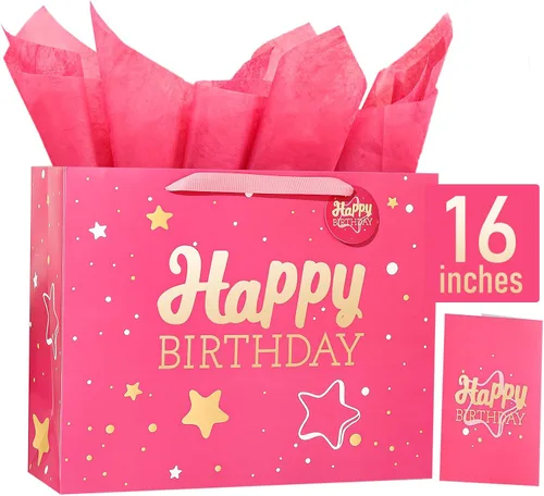 Vista 38 de Powbrace Bolsa de regalo de cumpleaños número 30 negra de 13 pulgadas con papel de seda y tarjeta de felicitación para fiestas, bolsa de regalo