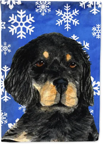 Vista 175 de Caroline's Treasures SC9374GF Bulldog English Snow flakes Holiday Garden Flag Buzón Bandera decorativa para patio exterior, patio, obras de arte