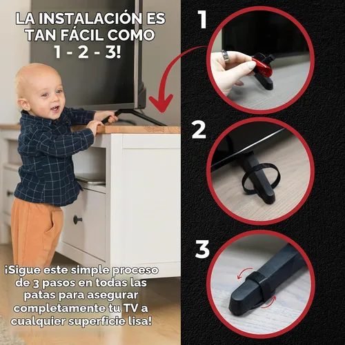 Vista 4 de Anclaje de TV, Sin Taladro, Anti-Volcado, Correas de Seguridad Adhesivas para TV - Solo Despega y Pega para Hacer tu Hogar a Prueba de Niños