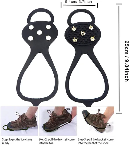 Vista 7 de Empuñaduras antideslizantes para zapatos de hielo, puntas de agarre universales, tacos de hielo, empuñaduras de nieve, equipo de pesca en hielo