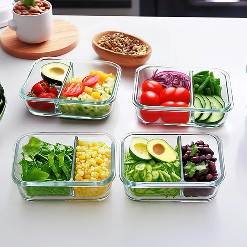 Vista 5 de M MCIRCO - Paquete de 10, 30 onzas, 2 compartimentos de vidrio para preparación de comidas con tapas Divided Glass Food Storage Containers