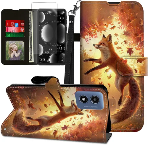 Vista 168 de Funda para Motorola Edge 2022 con protector de pantalla, soporte y tarjetero y correa para la muñeca, funda magnética para Moto Edge 2022 5G UW Lobo