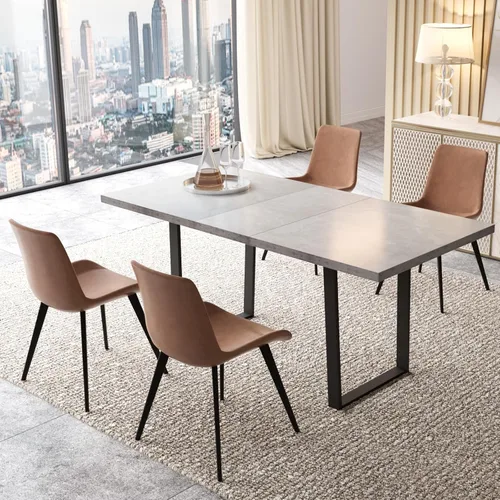 Vista 31 de ZckyCine Conjunto moderno de mesa de comedor de 5 piezas con mesa rectangular de madera y 4 sillas tapizadas en cuero, capacidad para 4 personas