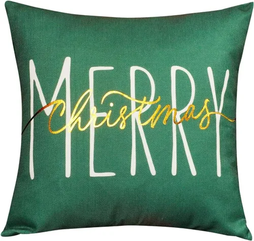 Vista 7 de ONWAY Funda de almohada de Navidad de 16 x 16 pulgadas, funda de almohada lumbar con texto en inglés "Merry Christmas", color rojo dorado