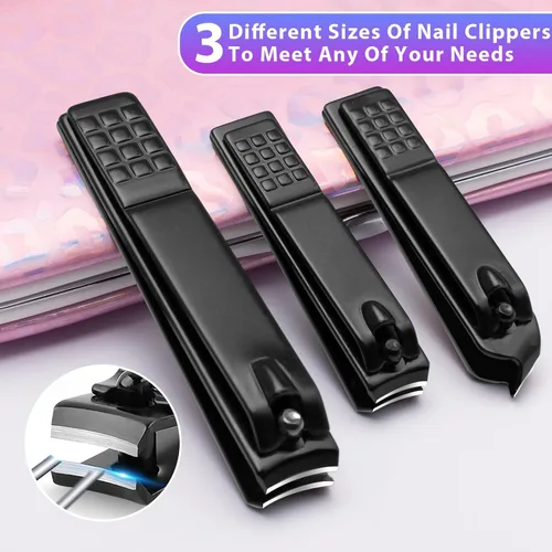 Vista 2 de CGBE Juego de cortaúñas, 12 piezas de acero inoxidable para hombres, juego de manicura y pedicura para regalos para hombres, color negro