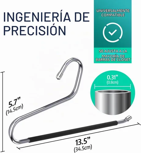 Vista 5 de Juego de 100 perchas antideslizantes de acero inoxidable para pantalones, organizador de pantalones duradero