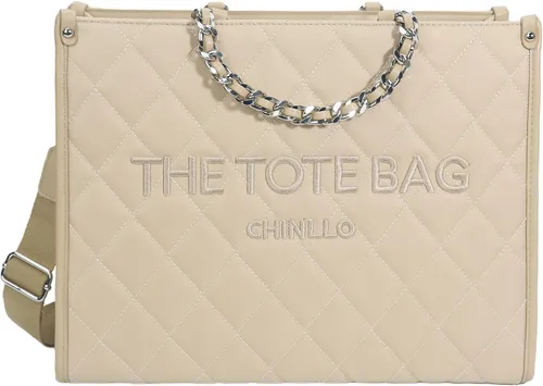 Vista 8 de Chinllo - Bolso de mano para mujer, bolsa satchel con asa superior y correa para el hombro Acolchado blanco