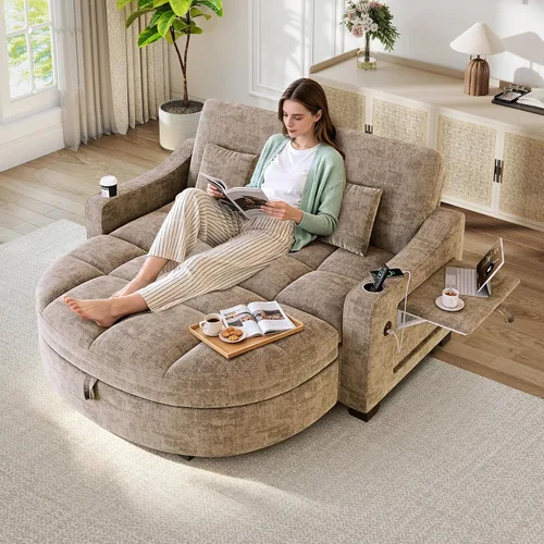 Vista 11 de JEEOHEY Chaise Lounge Chair para interiores, silla de sofá de chenilla de gran tamaño con otomana de almacenamiento y respaldo ajustable, sofá