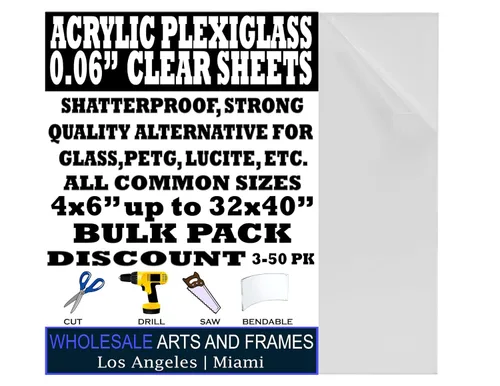 Vista 2 de WHOLESALE ARTS AND FRAMES 0.06'' de plexiglás transparente 4x6 Paquete de 3, panel de PET de acrílico de lucita transparente. Vidrio ligero