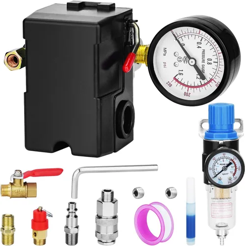 Vista 20 de Válvula de control universal del interruptor de presión del compresor de aire (90-120 PSI, 110V-240V) con regulador de 0-180 PSI y válvula de alivio