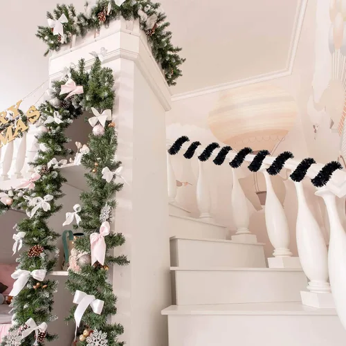 Vista 7 de Guirnalda de Oropel de Navidad de 26.2 pies Negra de Halloween Guirnalda Metálica para Árbol Decoraciones Colgantes de Oropel con Brillantina