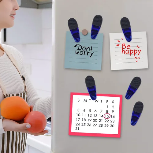 Vista 6 de Juego de clips magnéticos de plástico para refrigerador de 3-1/4 pulgadas de longitud, clips multiusos, juego de 6 (azul)
