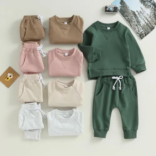 Vista 2 de AEEMCEM Conjunto de sudadera con cuello redondo y pantalones deportivos para bebé niño y niña