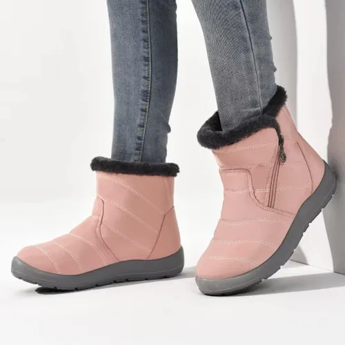 Vista 7 de Cheval Botas de invierno con cremallera para mujer, botines cálidos con forro de piel, antideslizantes, impermeables, cómodas, botas de invierno