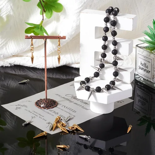 Vista 2 de 150 dijes de cuentas con forma de espiga, estilo tibetano, forma de cono de bala larga, para manualidades, collares, aretes, joyería