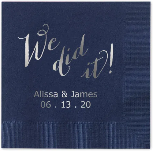 Vista 4 de We Did It - Servilletas de cóctel personalizadas, 100 servilletas negras de papel de 3 capas impresas en papel acuñado, plegadas de 4 3/4 x 4 3/4