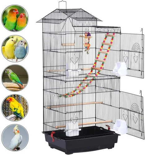 Vista 6 de Yaheetech - Jaula de vuelo de 39 pulgadas con juguetes, jaula de hierro forjado para cacatúas, conures, tortolitos, periquitos y pájaros pequeños
