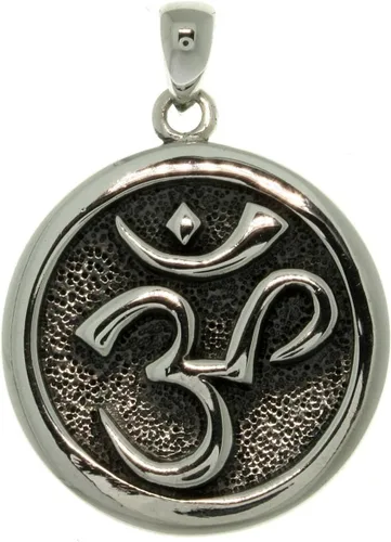 Vista 3 de OM Aum - Colgante de medallón hindú o yoga con símbolo de plata de ley envejecida, collar de 18 pulgadas, Metal, No es una piedra preciosa