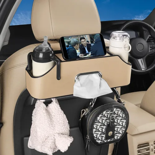Vista 4 de Organizador para respaldo de asiento de coche - Almacenamiento elegante y funcional para aventuras familiares - Portavasos, caja de pañuelos