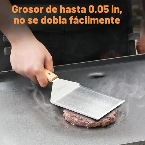 Vista 3 de Skyflame Espátula de hamburguesa extraancha de 6 x 5 pulgadas con borde