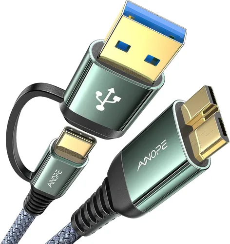 Vista 9 de AINOPE Micro B a USB C de 10 Gbps, cable de disco duro externo de 1.5 pies, cable de disco duro trenzado de nailon, compatible con MacBook Pro/Air