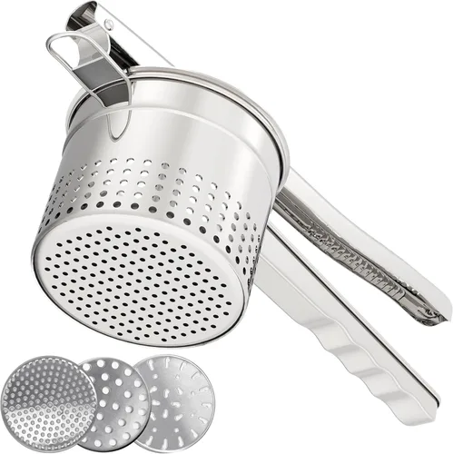 Vista 10 de GloTika Ricer de patatas grande de 15oz, triturador de patatas de acero inoxidable resistente con mango ergonómico, herramienta de cocina
