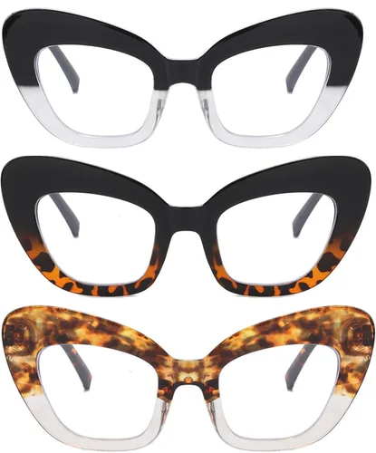 Vista 6 de Paquete de 3 lentes de lectura con bloqueo de luz azul, lentes de lectura con marco de ojo de gato para mujer