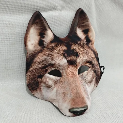 Vista 6 de 1 máscara de lobo para Halloween, media cara, máscara de lobo para Halloween, Navidad, carnaval, cosplay, accesorios de disfraz Marrón